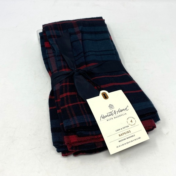 Hearth & Hand With Magnolia SET of 4 Napkins 20x20 Blue Red Plaid Chip & Joanna - Picture 1 of 5